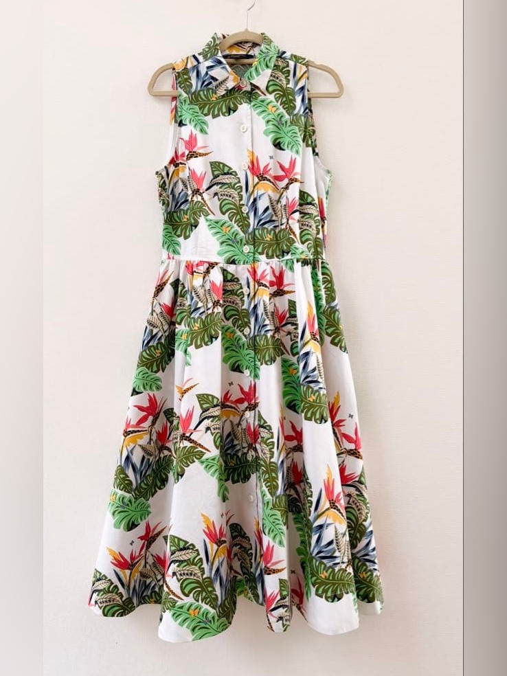 Brooks Brothers White Tropical Print Sleeveless Midi Dress 4p